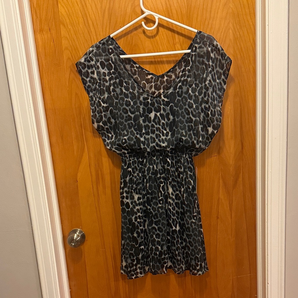 Express Leopard Print Mini Dress in Black and Gray